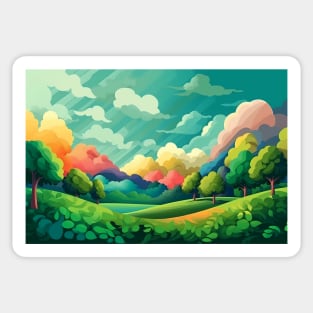 Abstract landscape with hills and trees and cloudy sky. Sticker